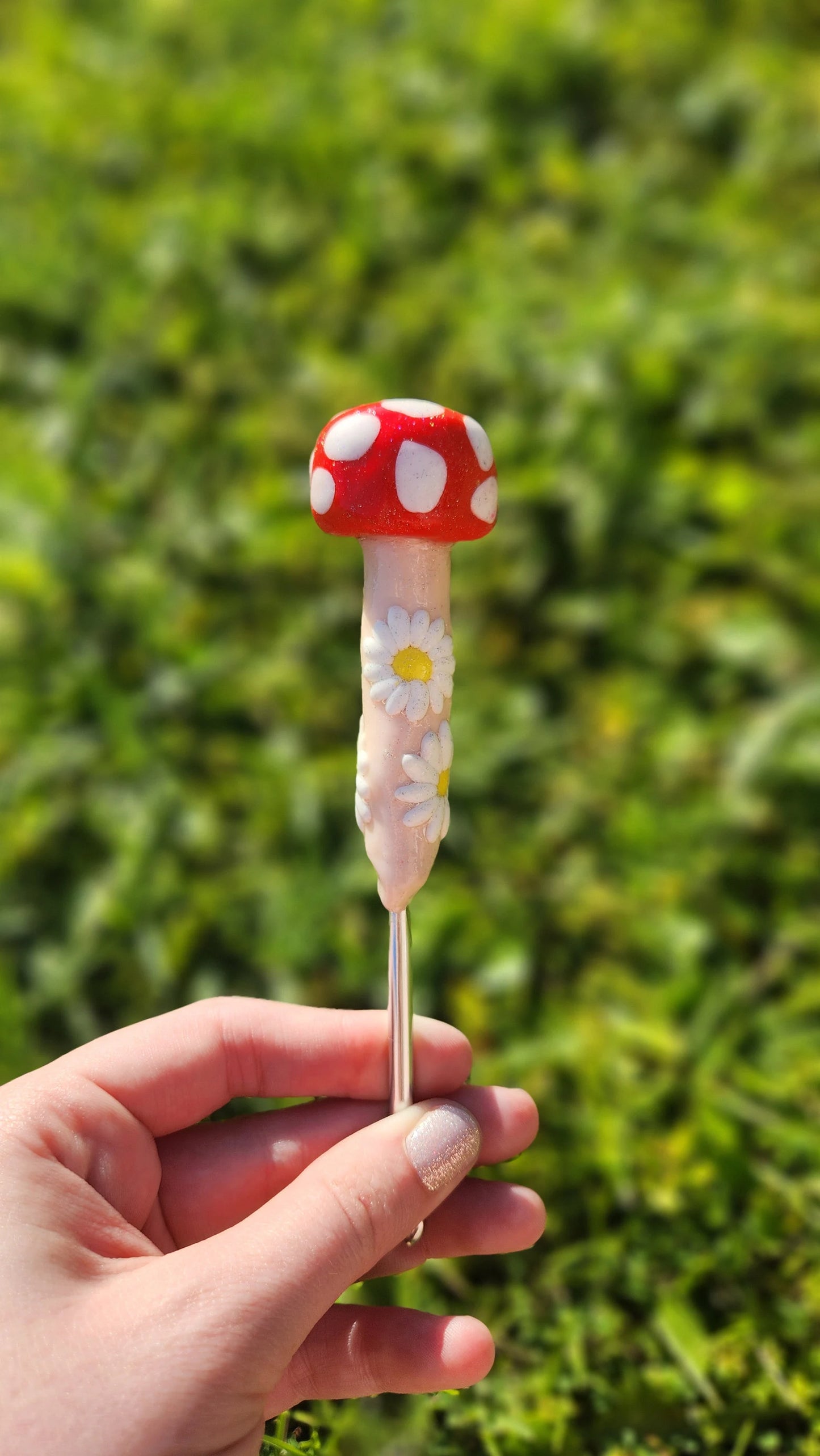 Mushroom handsculpted clay crochet hook made to order