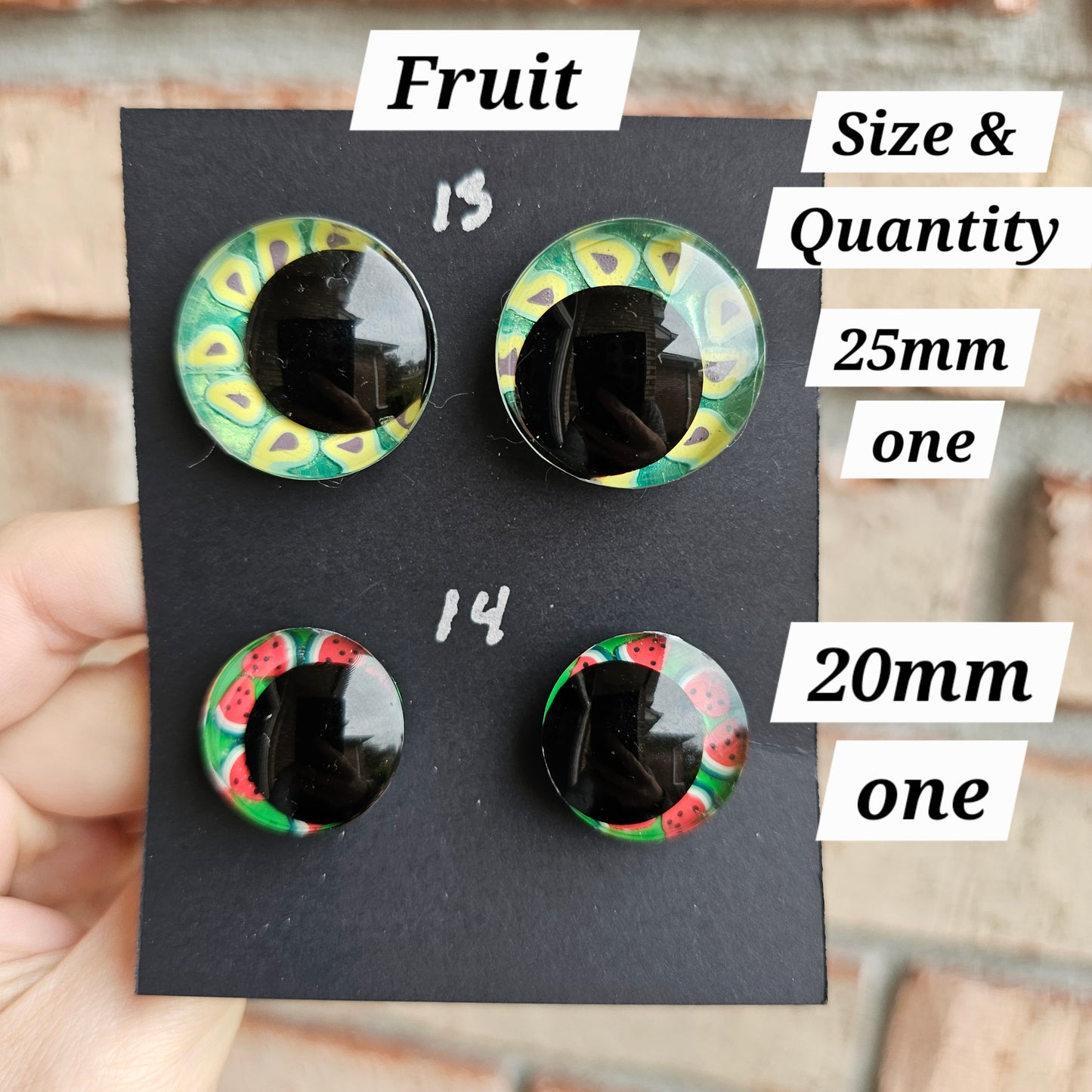 Fruit Specialty Eyes 30% DISCOUNT APPLIED Handpainted Glitter Sinker Recessed Safety Eyes Amigurumi Crochet