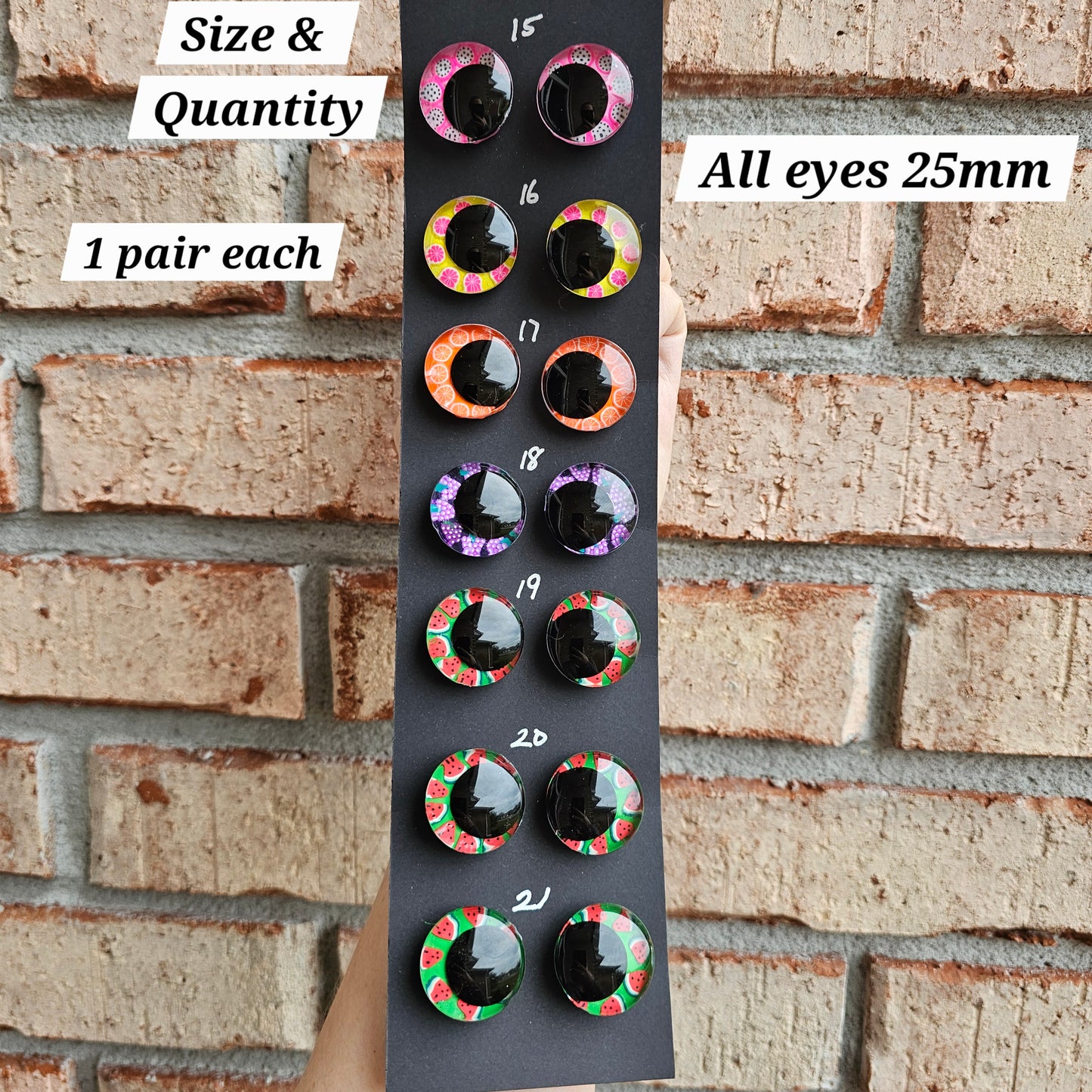 Fruit Specialty Eyes 30% DISCOUNT APPLIED Handpainted Glitter Sinker Recessed Safety Eyes Amigurumi Crochet