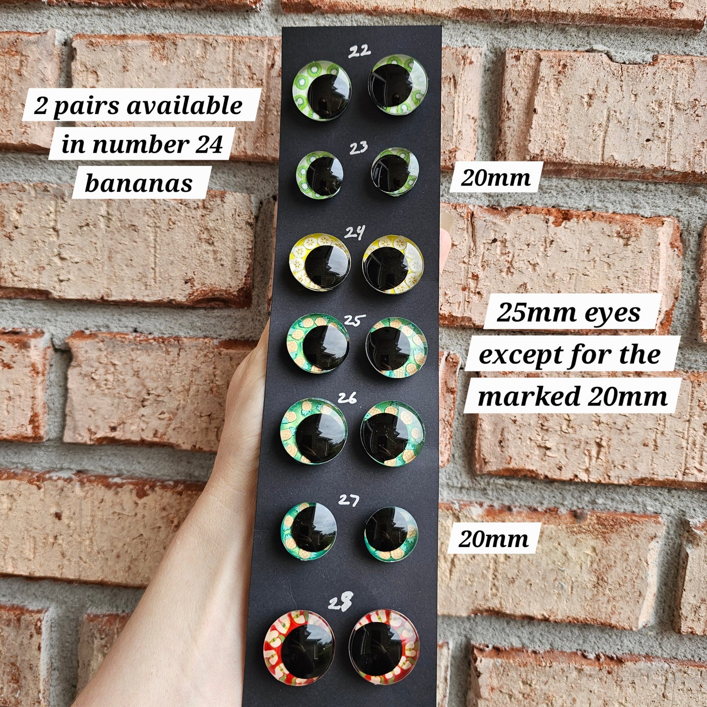 Fruit Specialty Eyes 30% DISCOUNT APPLIED Handpainted Glitter Sinker Recessed Safety Eyes Amigurumi Crochet