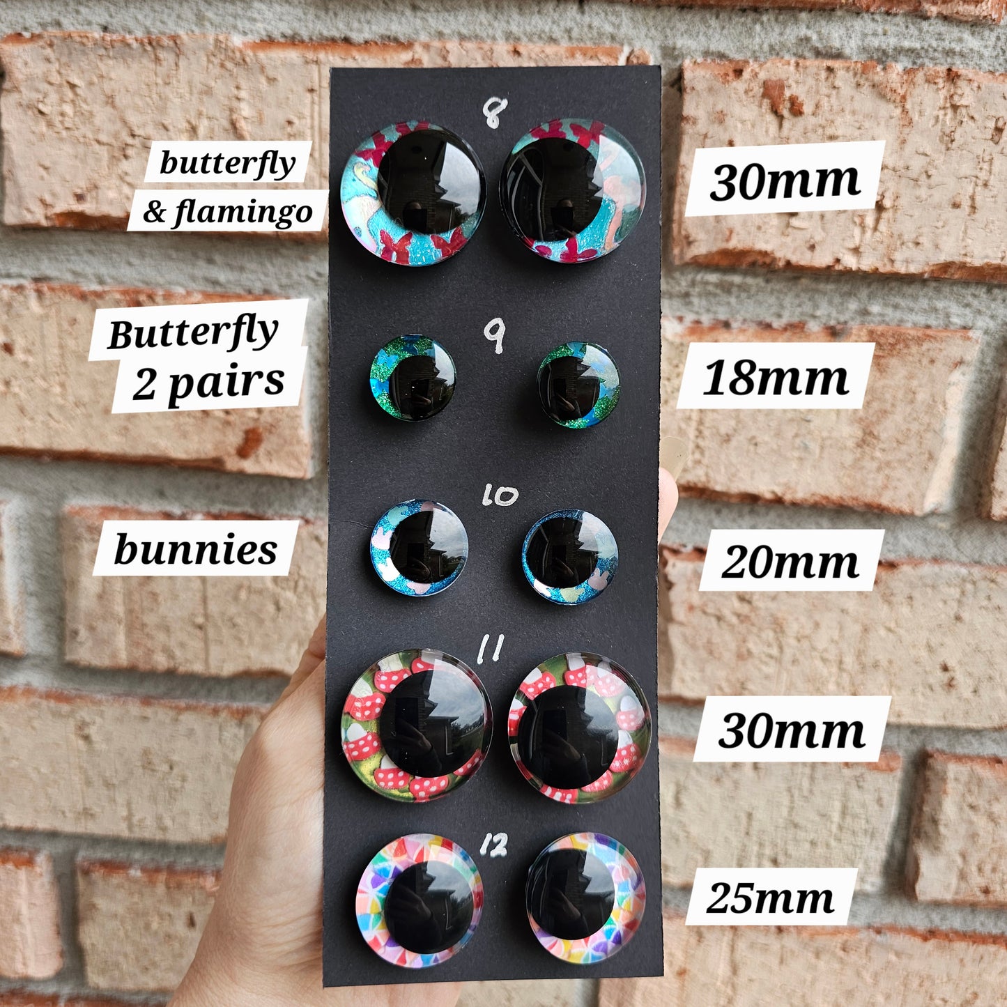 Spring / Flowers / Butterfly Specialty Eyes 30% DISCOUNT APPLIED Handpainted Glitter Sinker Recessed Safety Eyes Amigurumi Crochet