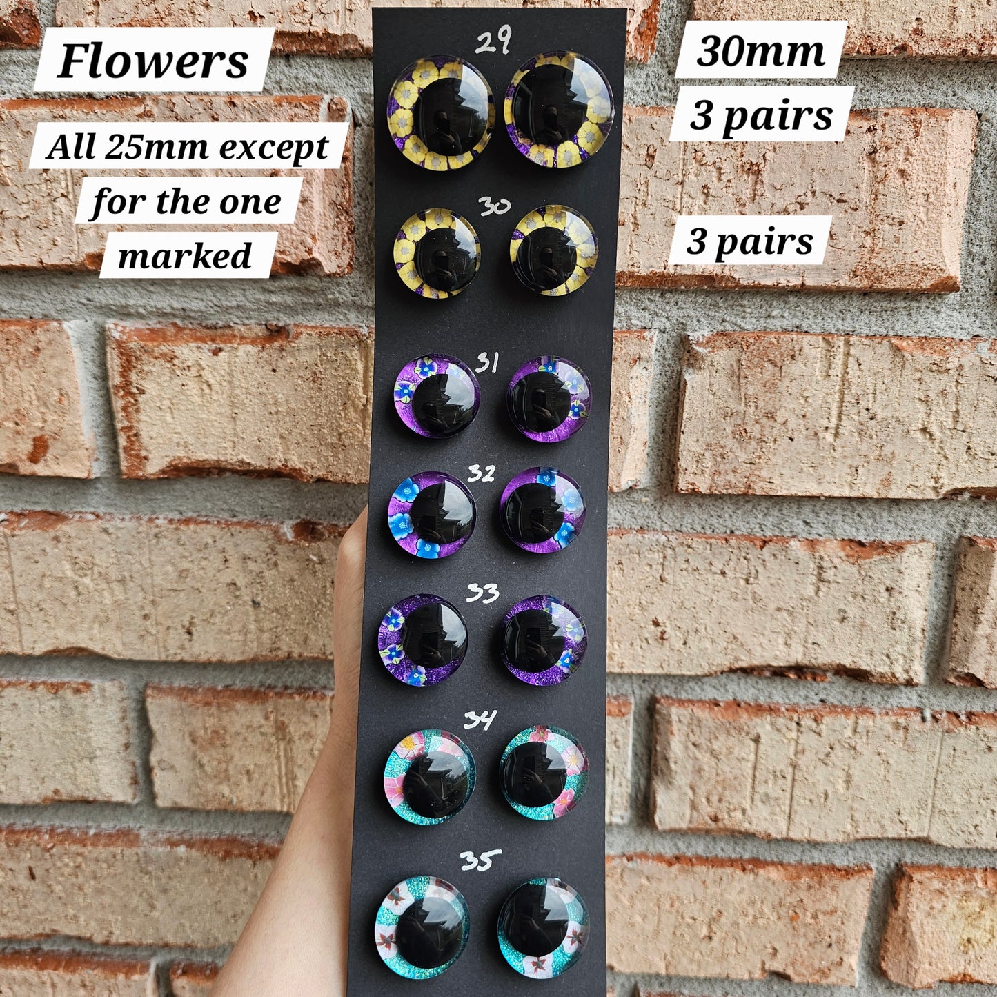 Spring / Flowers / Butterfly Specialty Eyes 30% DISCOUNT APPLIED Handpainted Glitter Sinker Recessed Safety Eyes Amigurumi Crochet