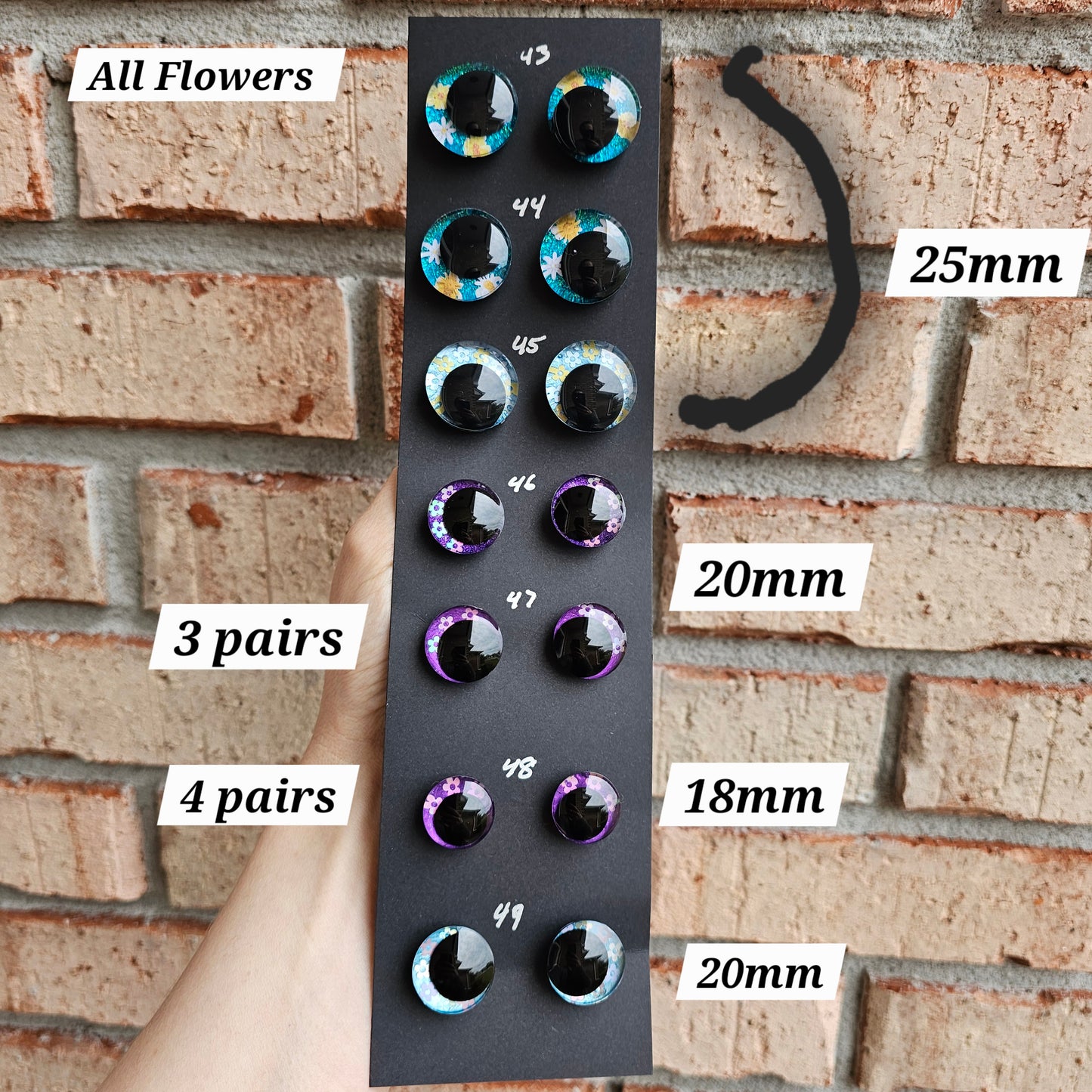 Spring / Flowers / Butterfly Specialty Eyes 30% DISCOUNT APPLIED Handpainted Glitter Sinker Recessed Safety Eyes Amigurumi Crochet