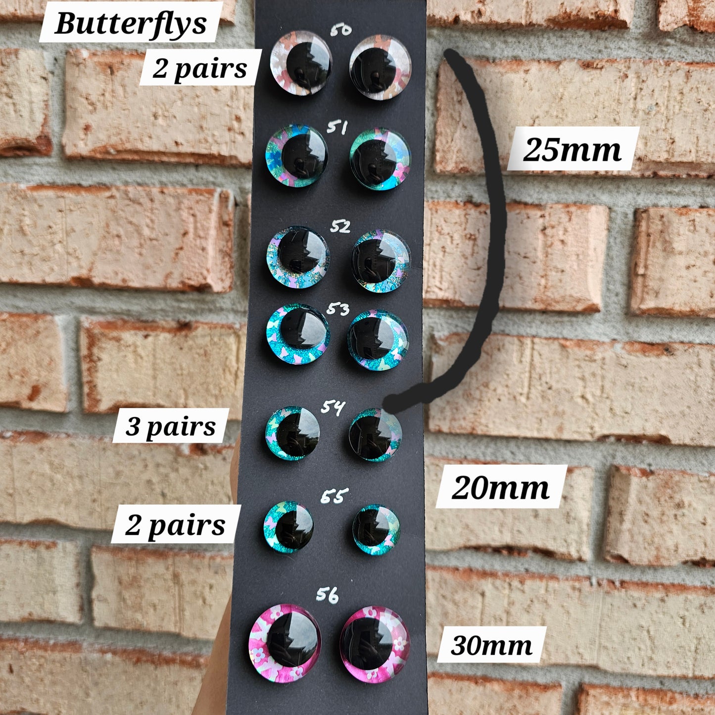 Spring / Flowers / Butterfly Specialty Eyes 30% DISCOUNT APPLIED Handpainted Glitter Sinker Recessed Safety Eyes Amigurumi Crochet