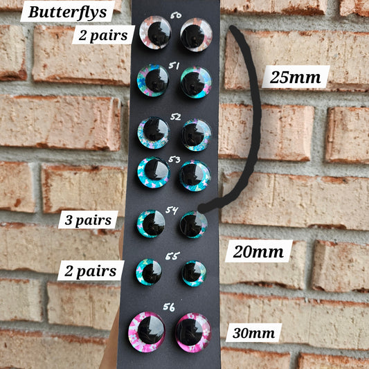 Spring / Flowers / Butterfly Specialty Eyes 30% DISCOUNT APPLIED Handpainted Glitter Sinker Recessed Safety Eyes Amigurumi Crochet