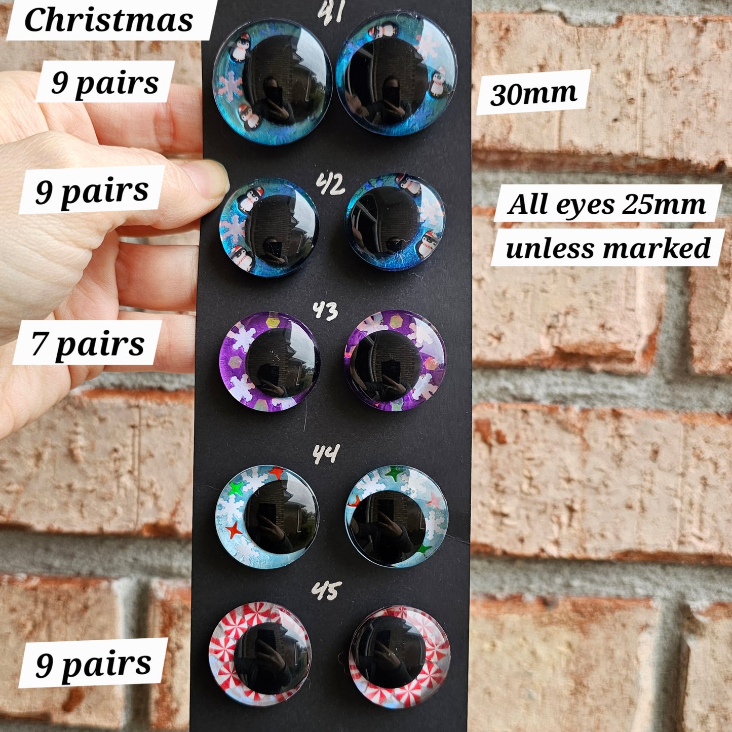 Christmas / Fall / Halloween Specialty Eyes 30% DISCOUNT APPLIED Handpainted Glitter Sinker Recessed Safety Eyes Amigurumi Crochet