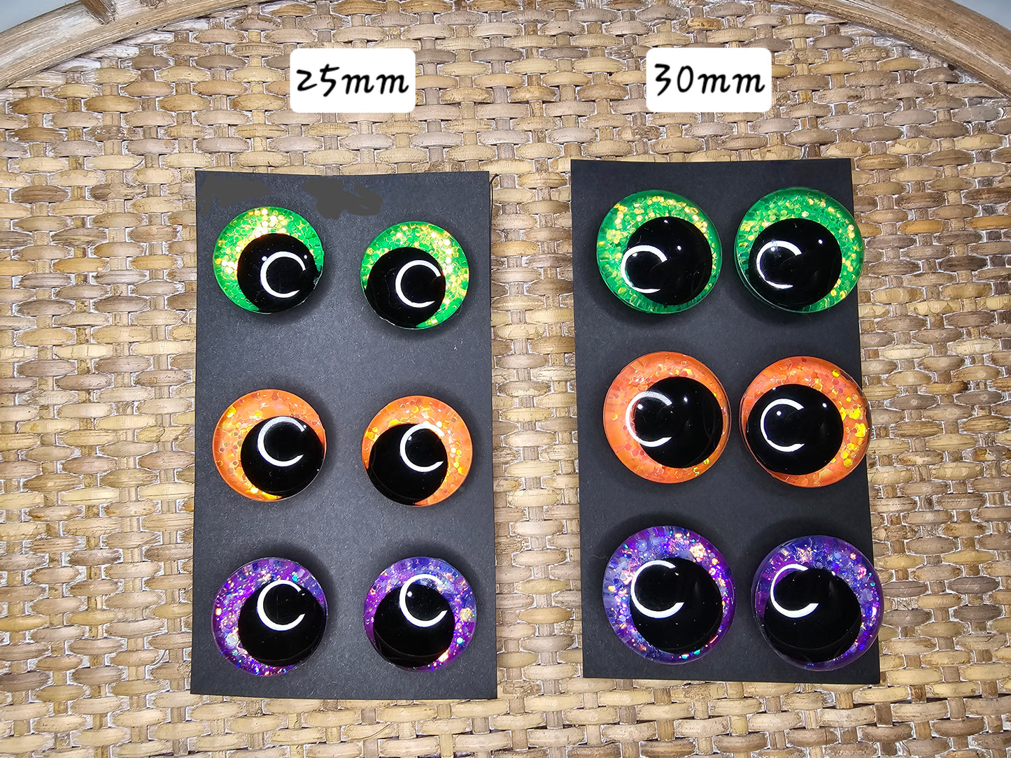 Glow Brights 3 pair Bundle Handpainted Glitter Sinker Recessed Safety Eyes Amigurumi Crochet