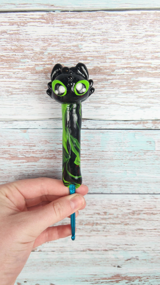 Night fury toothless handsculpted clay crochet hook made to order