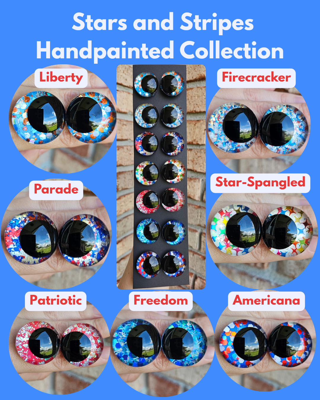 Bundle and Save Stars & Stripes Collection Handpainted Sinker Recessed Safety Eyes Amigurumi Crochet