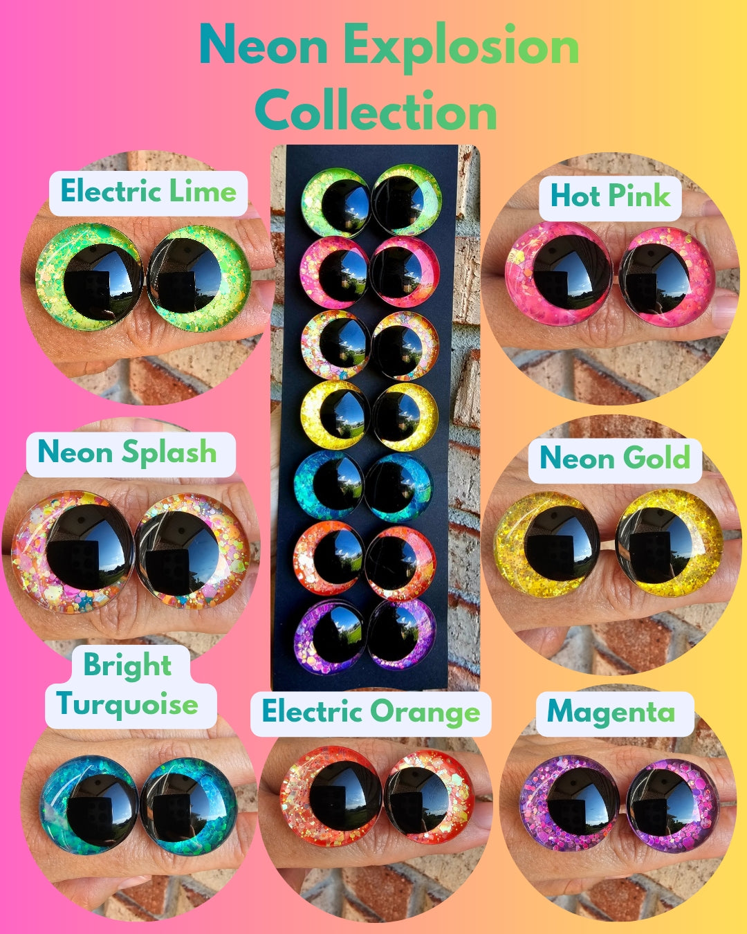 Bundle and Save Neon Explosion Collection Handpainted Sinker Recessed Safety Eyes Amigurumi Crochet