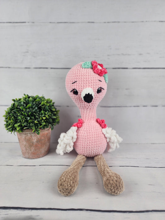 Crochet 18" Flamingo in Chenille Yarn Plush Stuffed Animal Handmade
