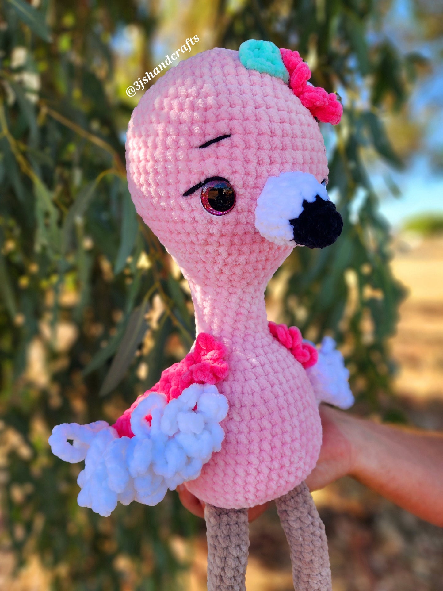 Crochet 18" Flamingo in Chenille Yarn Plush Stuffed Animal Handmade