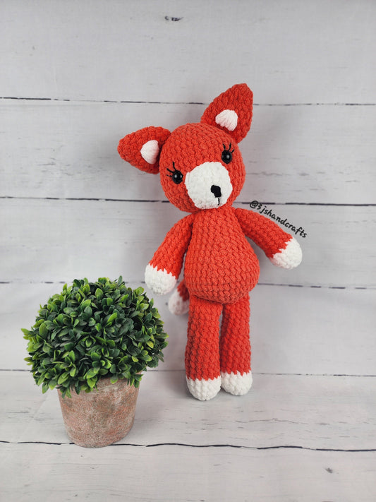 Crochet Sparkle Fox 17" Bernat Yarn Plush Stuffed Animal Handmade