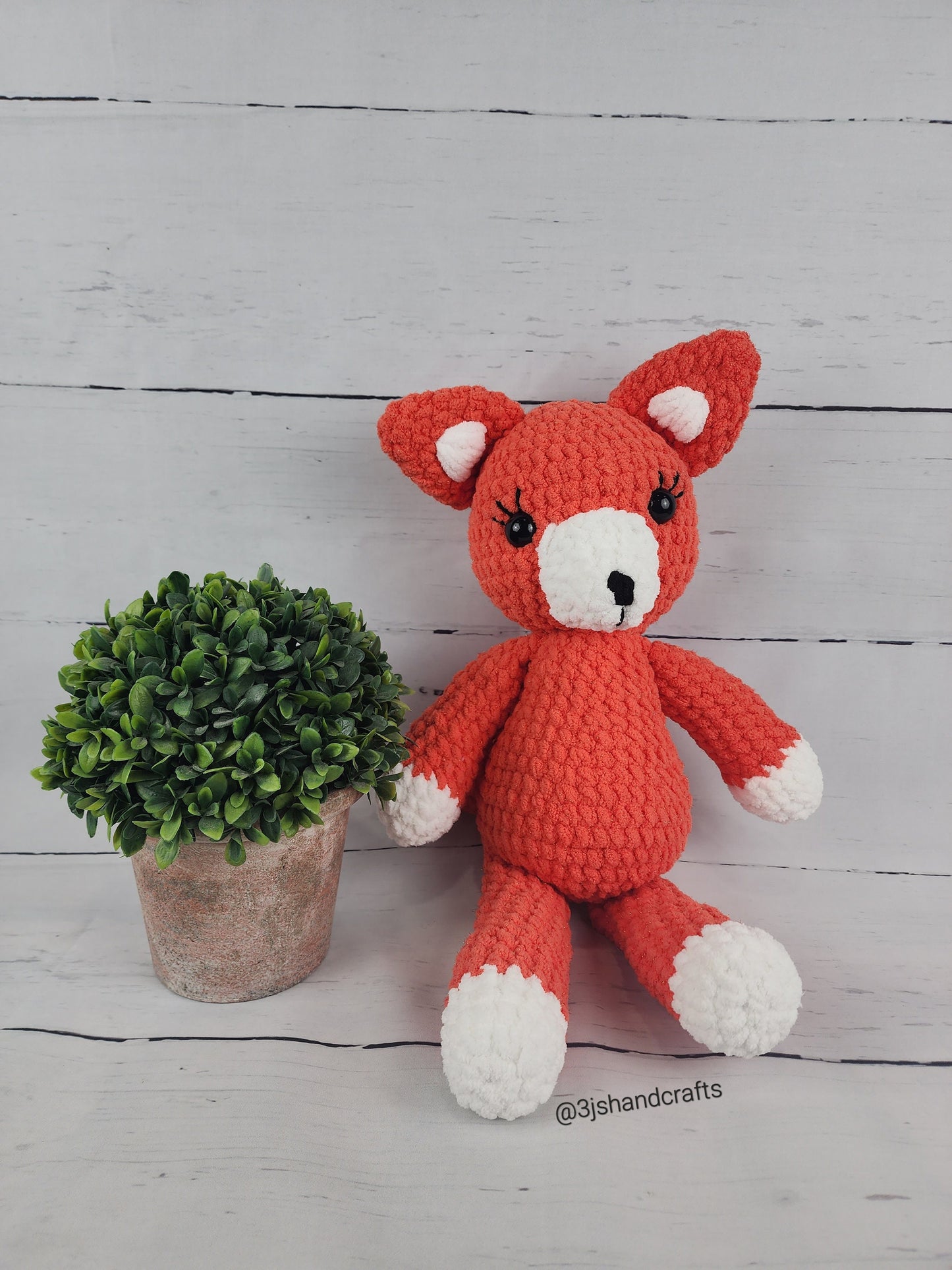 Crochet Sparkle Fox 17" Bernat Yarn Plush Stuffed Animal Handmade