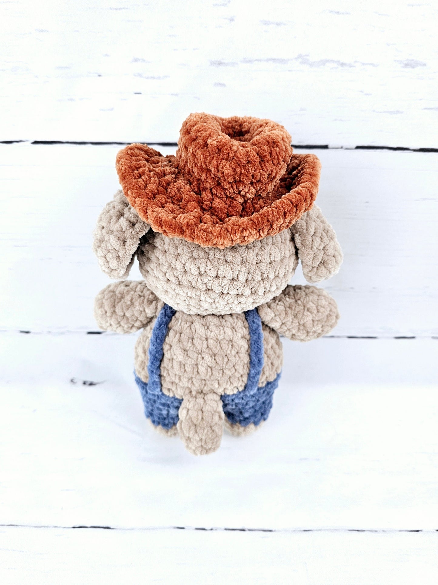 Crochet Cowboy Puppy 8" Dog Soft Plush Handmade Stuffed Toy Made to order.