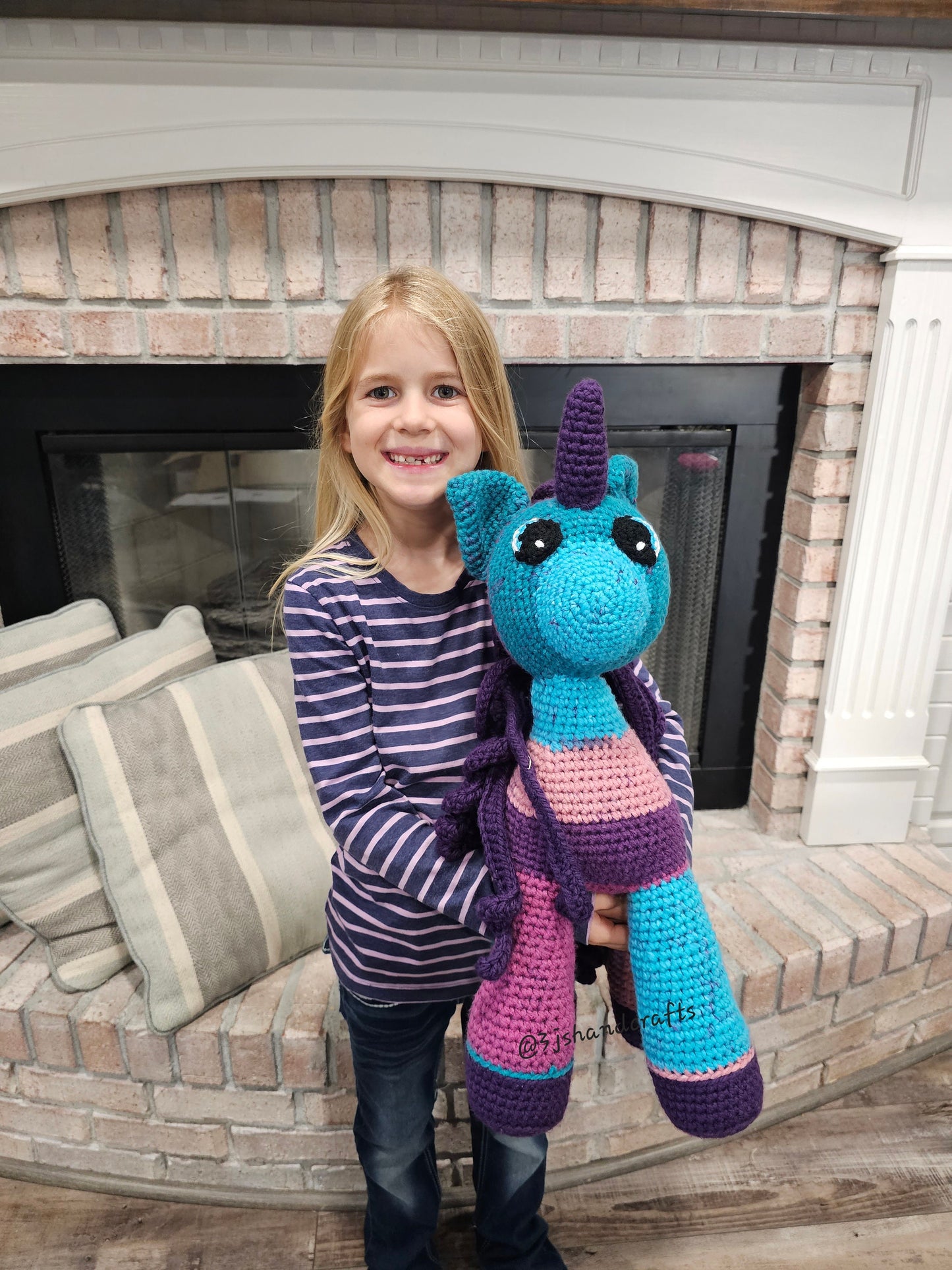 Crochet Jumbo Large 21.5" Unicorn purple Stuffed Animal Toy Handmade