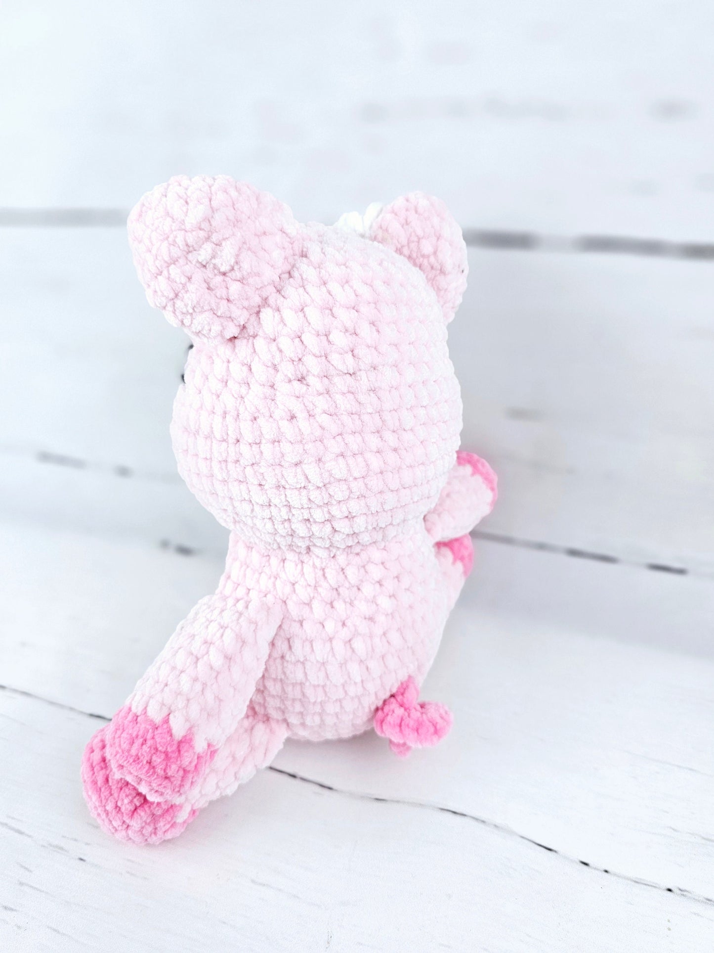 Crochet 10" Pig in Chenille Yarn Plush Stuffed Animal Handmade
