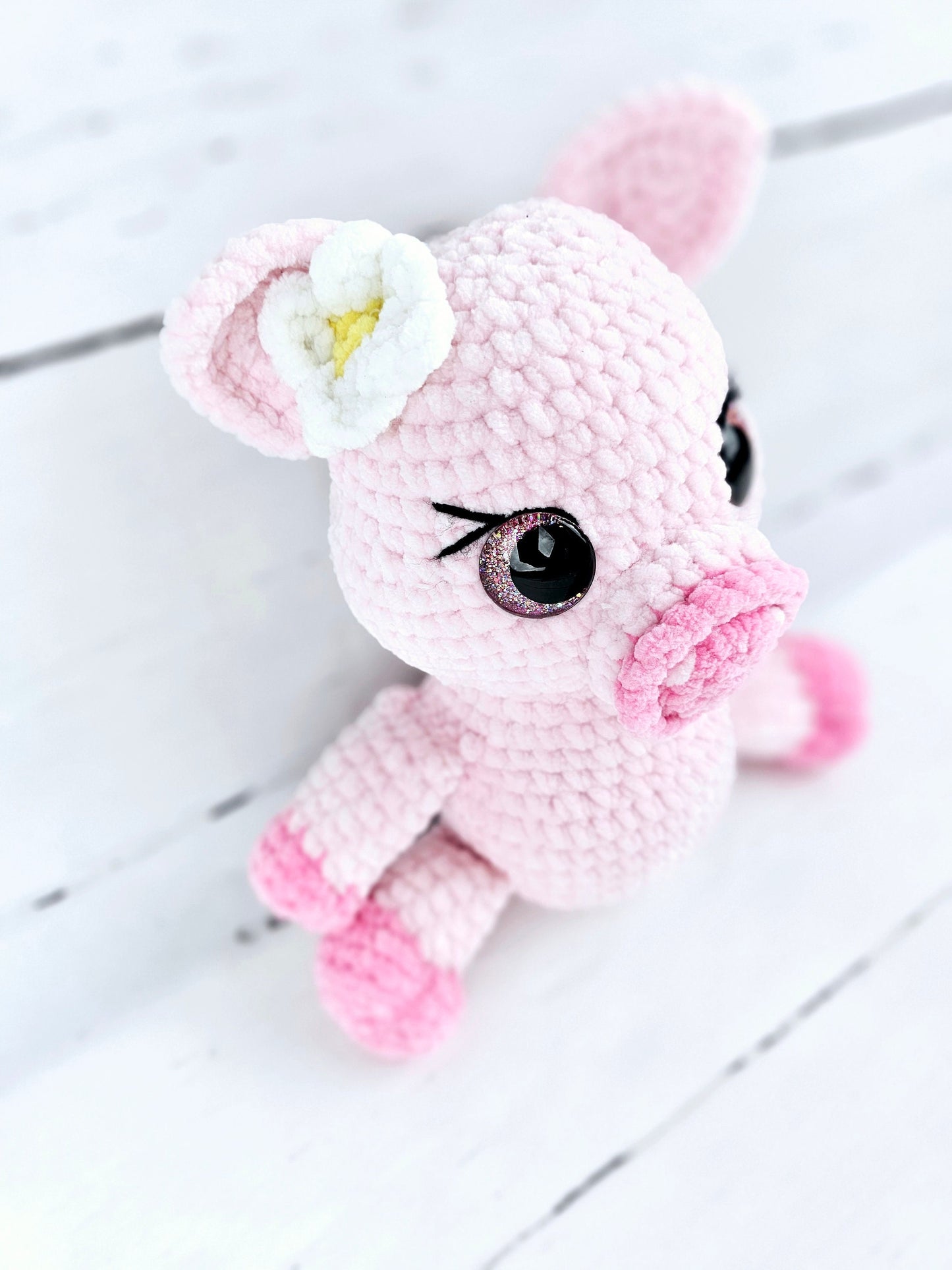 Crochet 10" Pig in Chenille Yarn Plush Stuffed Animal Handmade