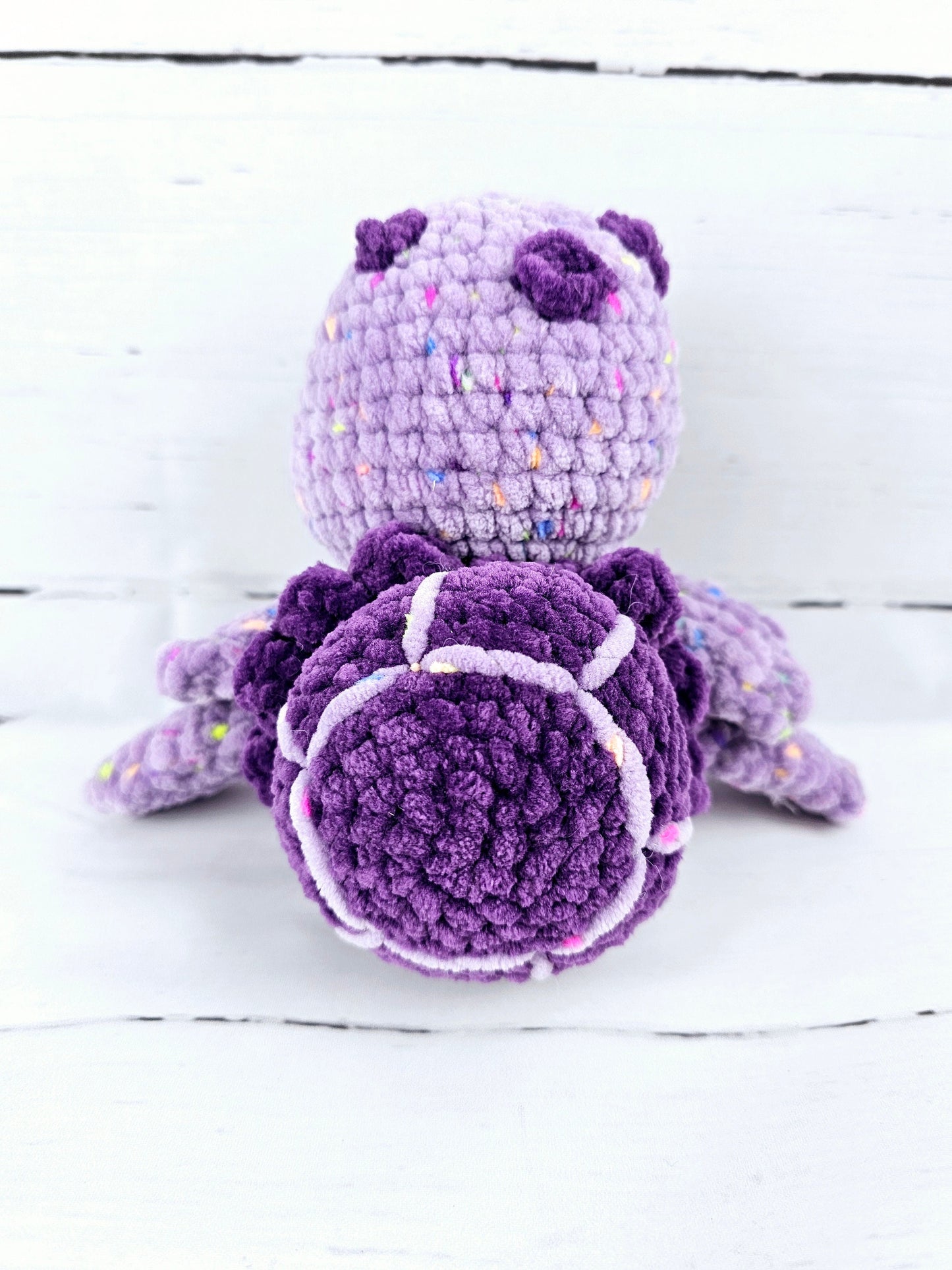 Crochet Purple Confetti Turtle 8" Chenille Yarn Plush Stuffed Animal Handmade